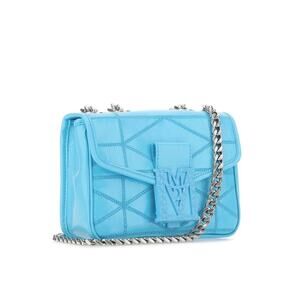 MCM Mini Travia Quilted Logo Plaque Crossbody Bag Turquoise Blue NWT